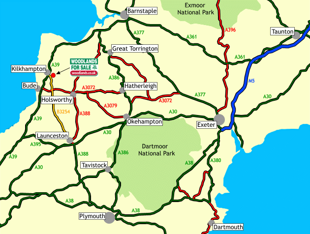 Click to view a full-size version Aldercombe Wood - SOLD map