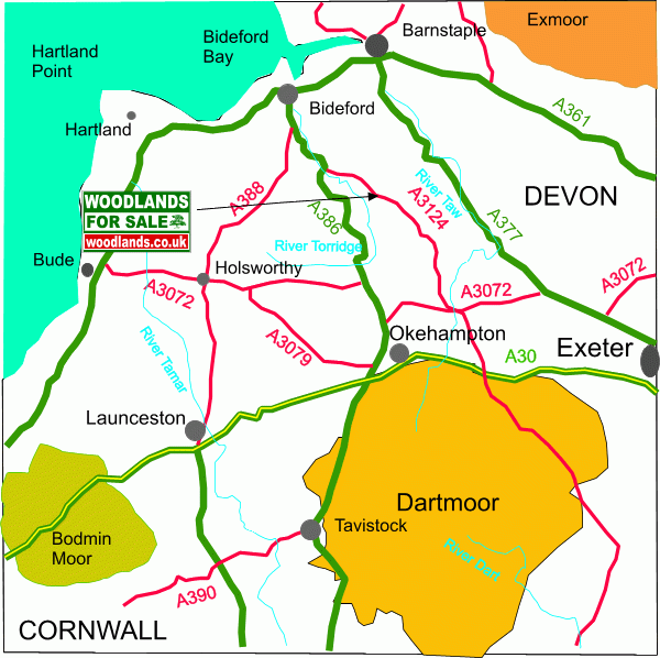 Click to view a full-size version Woolleigh Brook Wood - SOLD map