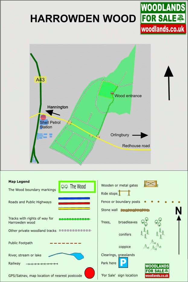 Click to view a full-size version Harrowden Wood map
