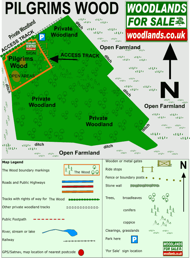 Click to view a full-size version Pilgrims Wood - SOLD map