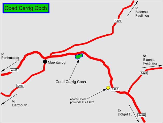 Click to view a full-size version Coed Cerrig Coch - Red Rock Wood map