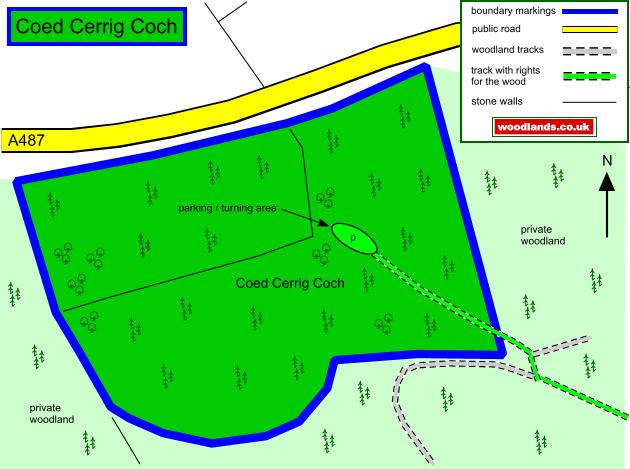 Coed Cerrig Coch - Red Rock Wood map
