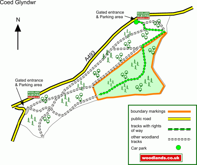 Coed Glyndwr - Glyndwr Wood - SOLD map