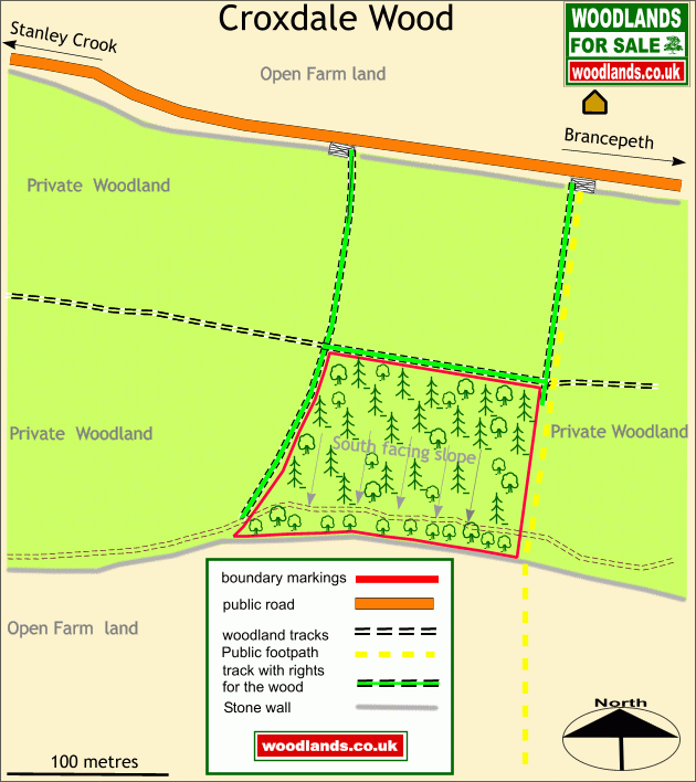 Click to view a full-size version Croxdale Wood - SOLD map