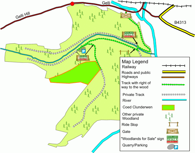 Click to view a full-size version Coed Clunderwen - SOLD map