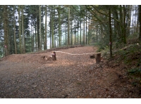 Entrance to the woodland and the large flat open area with hardstanding parking