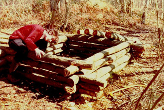 Angus builds a log cabin