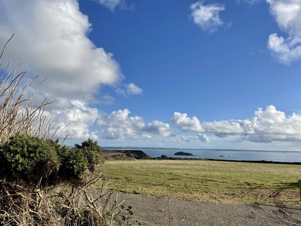 View out to sea from the entrance to the meadow