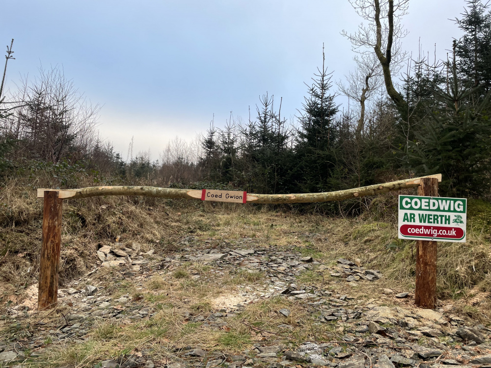 Ride stop entrance and parking spot for Coed Gwion