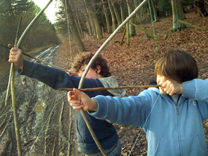 Bows and arrows in woodland - archery at different levels